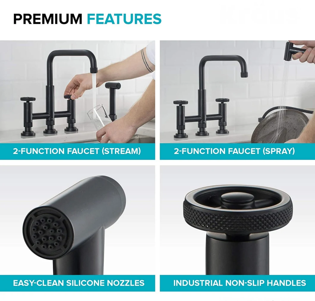 Aquacubic Cupc Matte Black Bronze High Arc Bridge Kitchen Faucet with Side Spray Kitchen Faucet