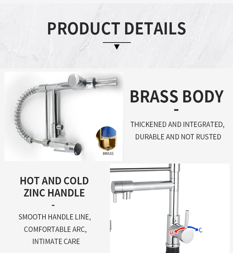 304 Stainless Steel Sink Brass Water Tap Single Lever Pull out Kitchen Faucet