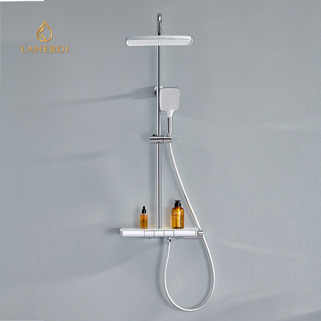 Lanerdi Luxury Lavatory Exposed Wall Mounted 4 Way Chrome Shower Mixer Rain Smart Thermostatic Shower