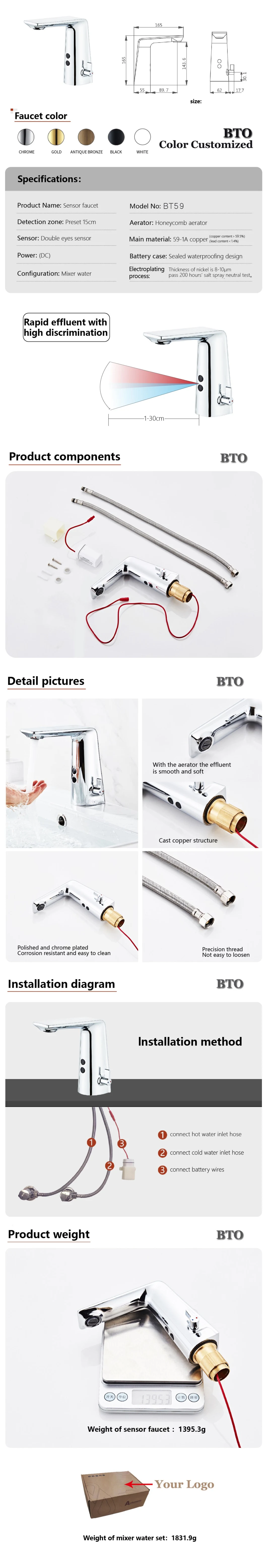 Bathroom Wash Basin Brass Automatic Touchless Hot Cold Sensor Faucet